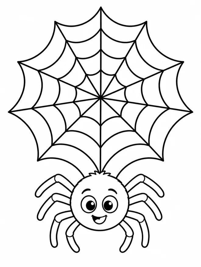 Ausmalbild Spinne in einem großen Netz