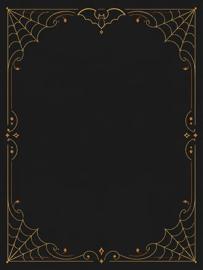 Elegante schwarze Einladungskarte mit goldenen Spinnennetz-Ornamenten